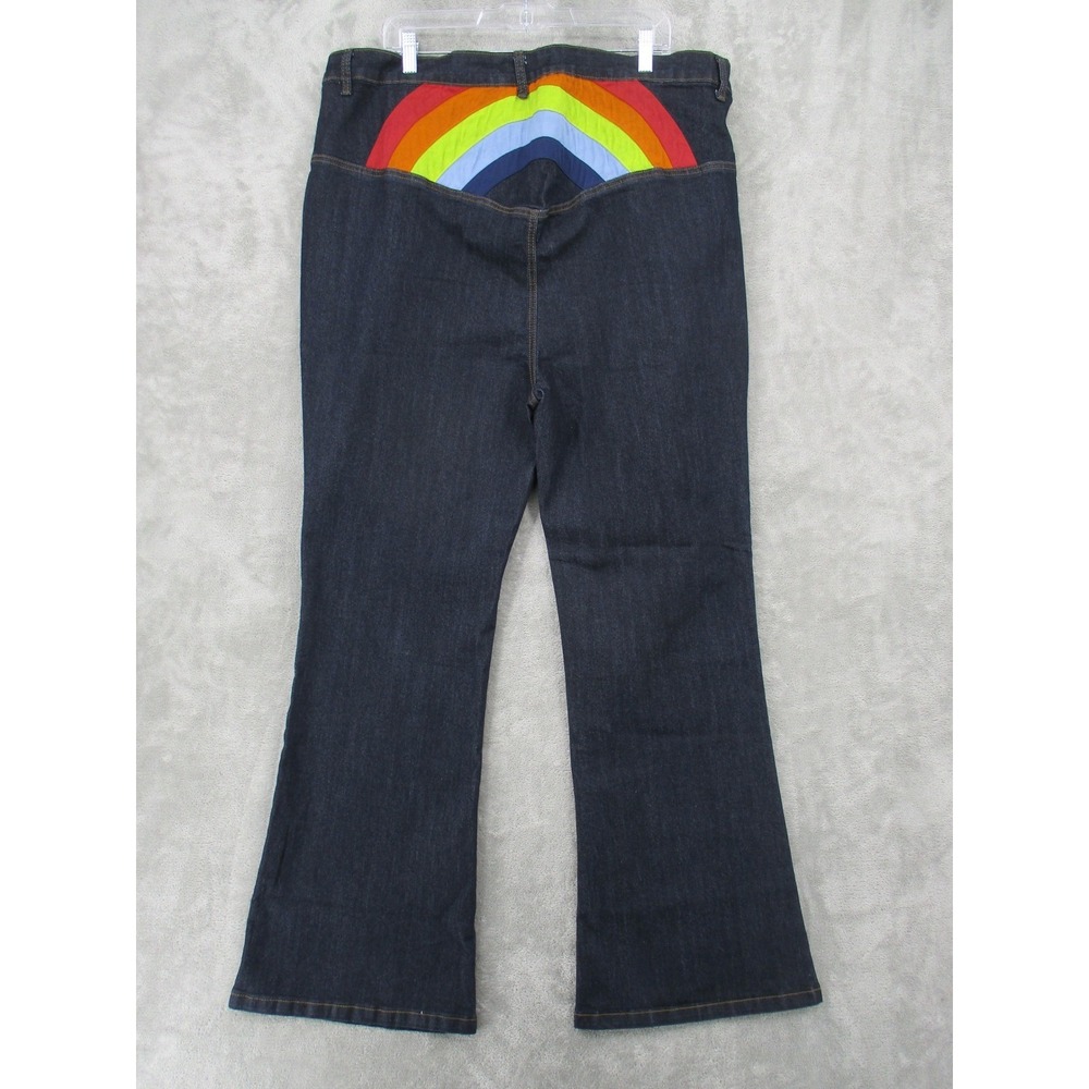 Modcloth Jeans Womens 22W Rainbow Flare Dark Wash Denim Patchwork Retro Pockets